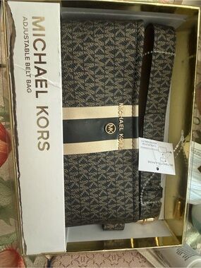 Michael Kors Brown/Beige Signature MK Stripe Adjustable Belt Bag